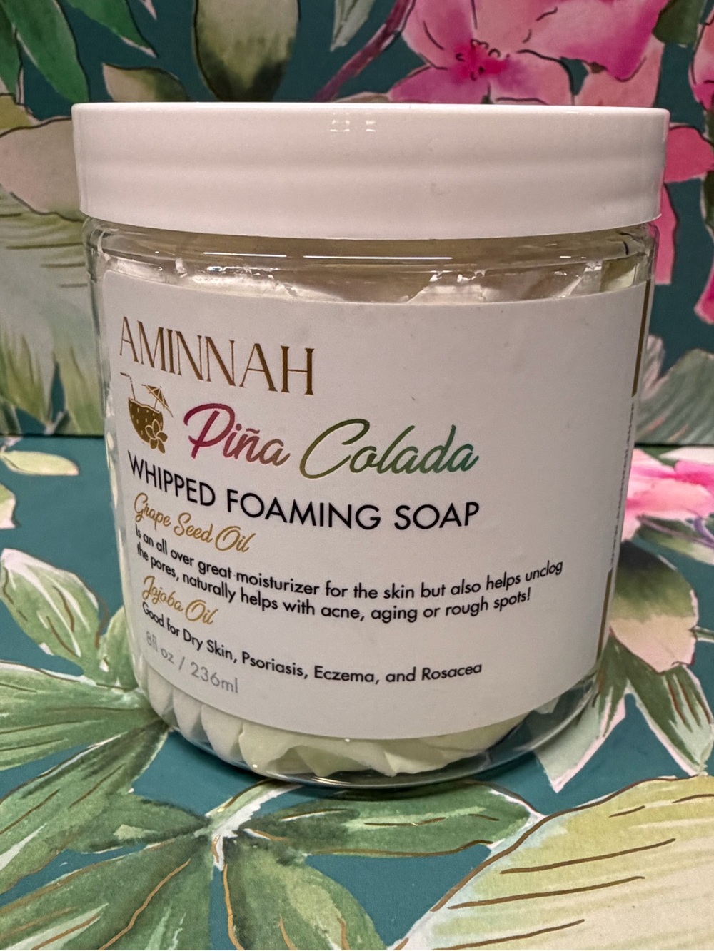 Aminnah Piña Colada Whipped Foaming Soap 8 oz Tropical Coconut Scent